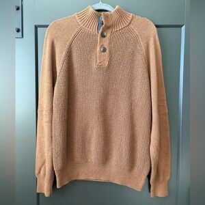 Weatherproof Vintage Men’s Large Cotton Waffle Knit Henley Mock Neck Sweater Tan
